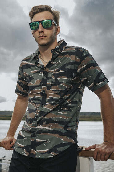 Nine Line Button Up Shirt with all terrain tiger stripe camo